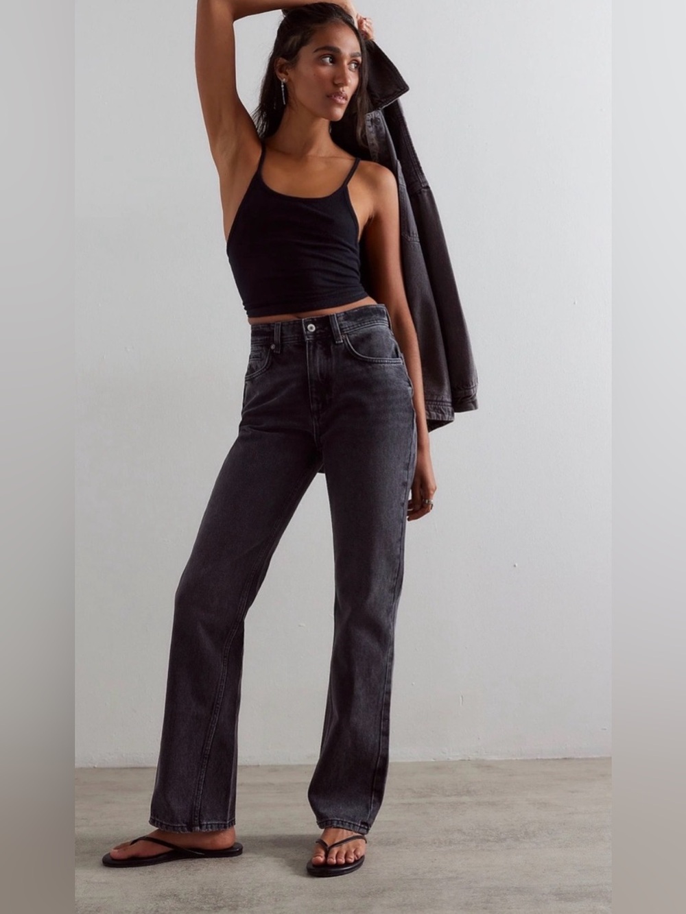 Free people we the free xena high rise slim straight washed black size 28